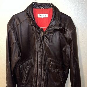 Vintage Distressed Philippe Monet Brown Leather Bomber Jacket Size 44 (XL)